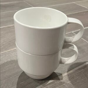 CRATE & BARREL Staxx Stackable Coffee Mugs White minimalist porcelain 3.5” tall